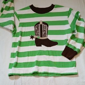 Kelly's Kids Green & White Striped Long-Sleeve Shirt with Cowboy Boot Applique